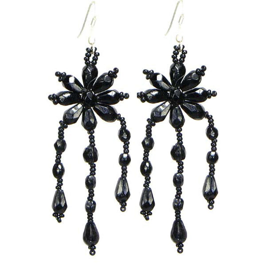 Handmade Beaded Black Seed Beads Big Earrings