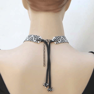 Handmade Beaded Black White Seed Bead Geometric Art Necklace