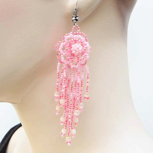 Pink Floral Cascade Beaded Earrings