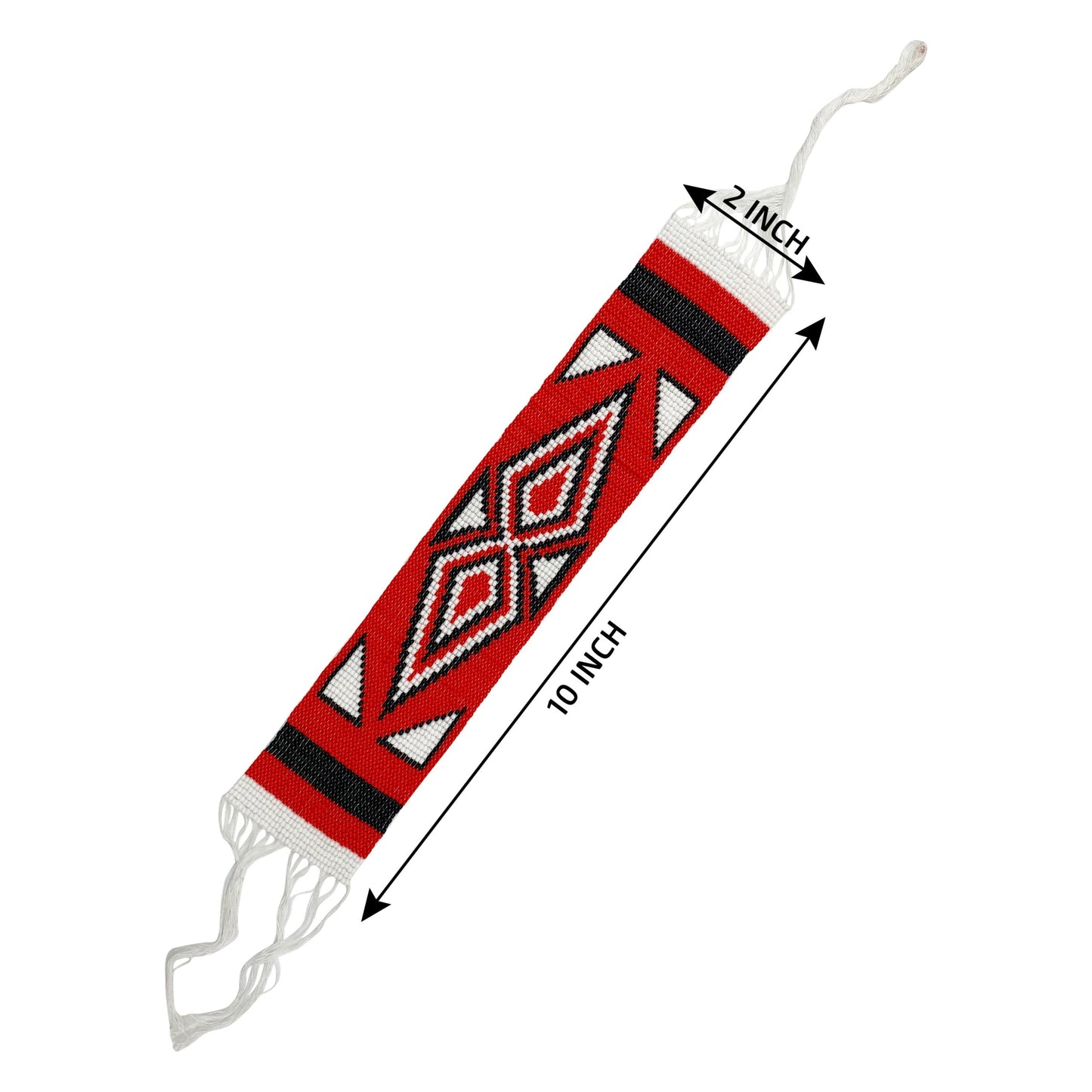 10X2" Red Black White Handmade Art &amp; Craft Applique Beaded Strip