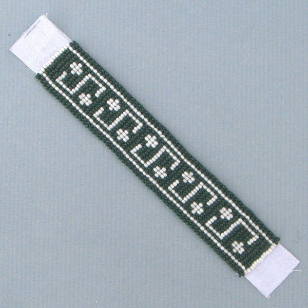 5X1" Green White Beaded Applique And Crafts Strip Handmade Beadwork