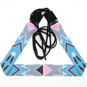 Turquoise Blue Grey Pink Seed Beaded Cowboy Hat Band Belt
