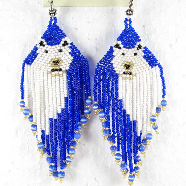 Polar Bear Blue &amp; White Beaded Earrings