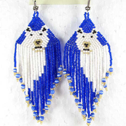 Polar Bear Blue &amp; White Beaded Earrings