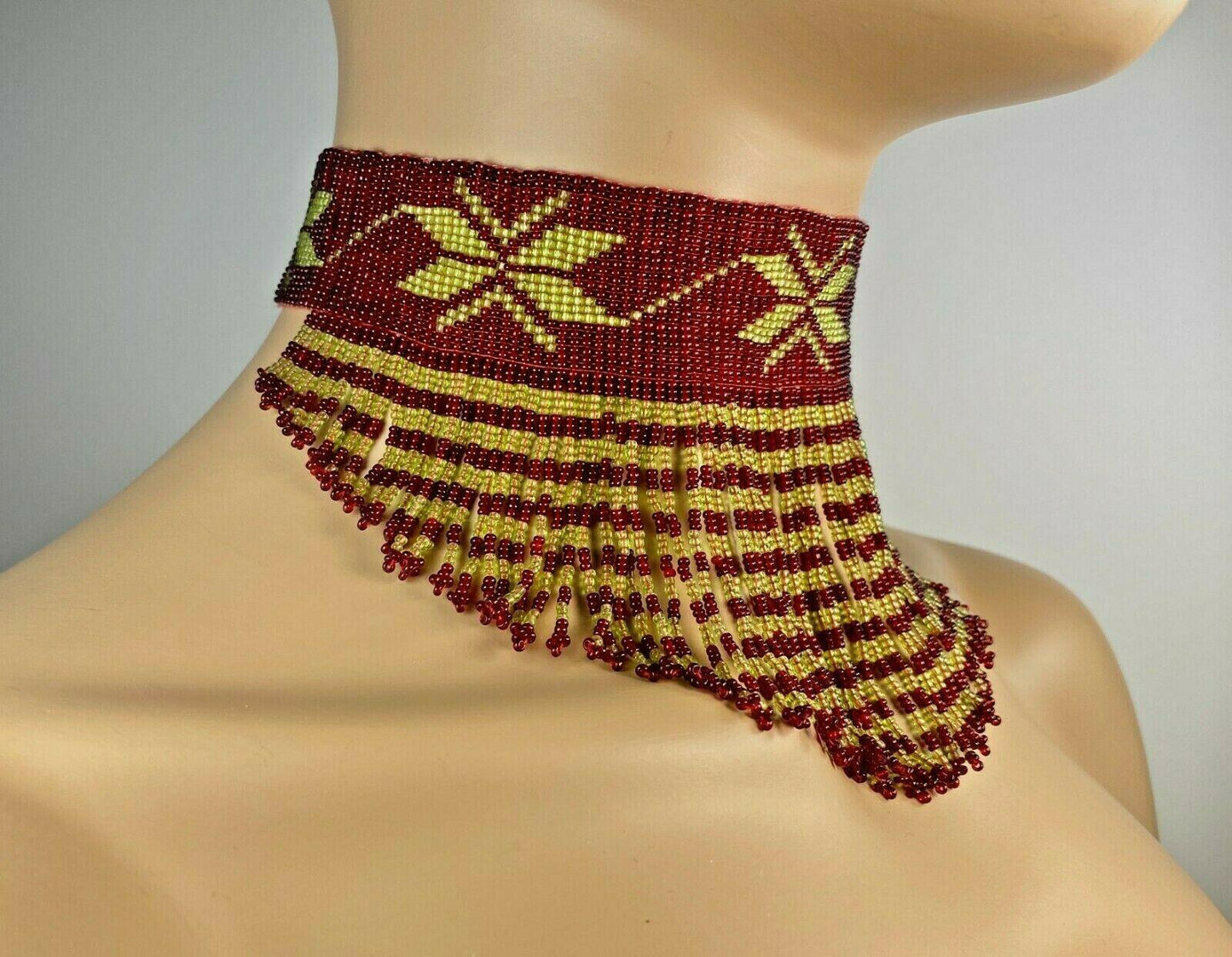 Statement Handmade Ethnic Beaded Red Gold Beaded Choker Necklace N9/4