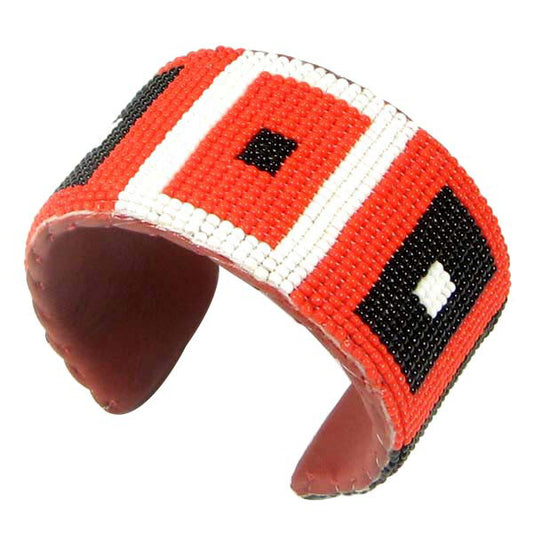 Handmade Beaded Multicolored Geometric Pattern Cuff Bracelet - Adjustable, Unisex