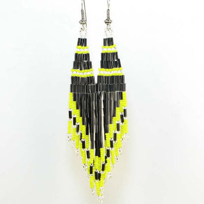 Handmade Beaded Black Bugle Seed Bead Earrings