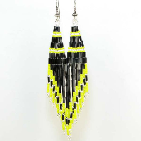 Handmade Beaded Black Bugle Seed Bead Earrings