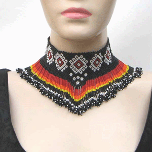 Black Fire Pattern Beaded Bib Necklace