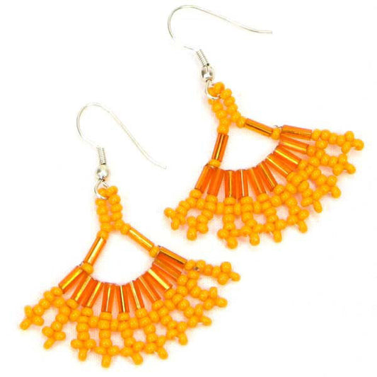 Handmade Beaded Orange Bugle Small Earrings