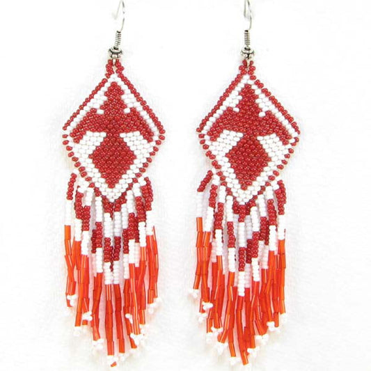 Handmade Beaded Red Seed Bead Eagle Earrings