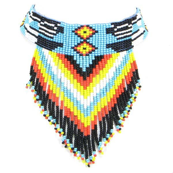 Handmade Beaded Blue Black Medicine Man'S Eye Bib Necklace