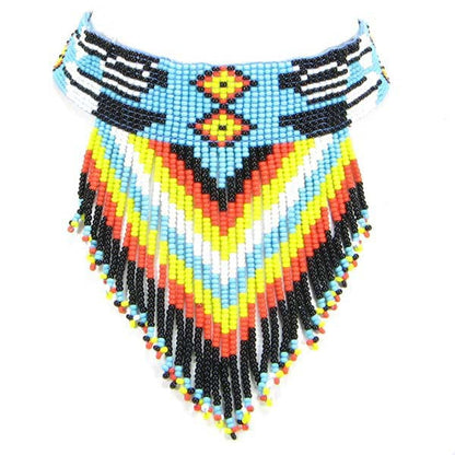 Handmade Beaded Blue Black Medicine Man'S Eye Bib Necklace