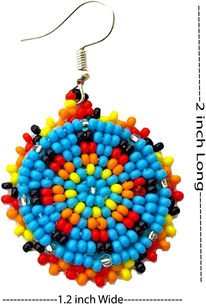 Handmade Beaded Cute Round Turquoise Blue Earrings