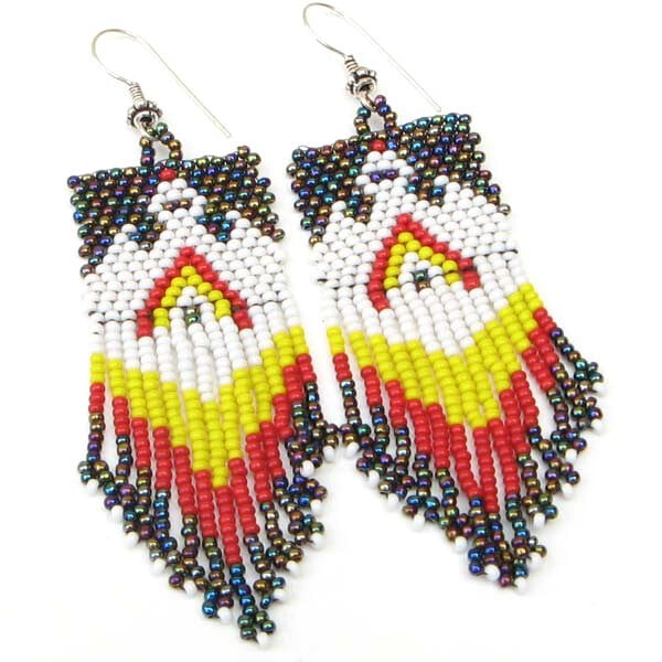 Handmade Beaded Iris Black White Eagle Big Earrings