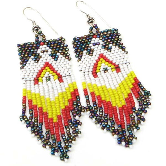 Handmade Beaded Iris Black White Eagle Big Earrings