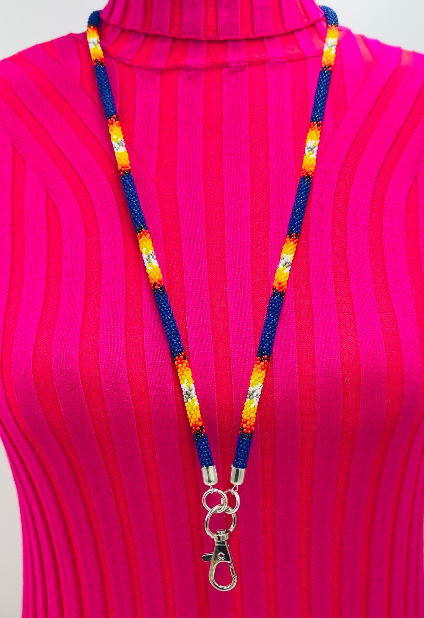 Handmade beaded Deep Blue southwestern woven lanyard