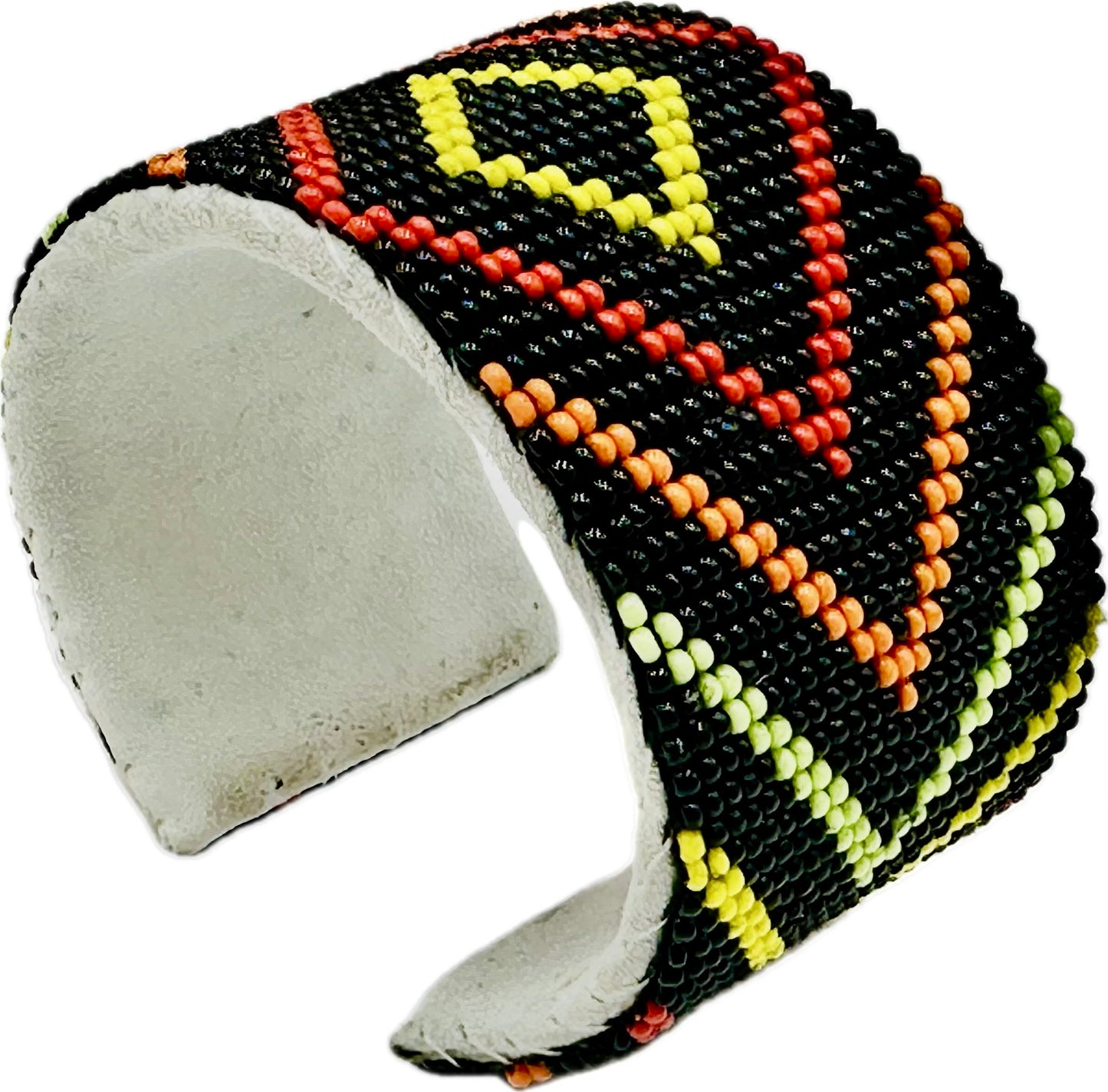 Handmade Black Geometric pattern Leather Cuff Bracelet