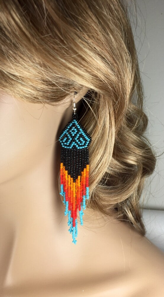 Black Multicolored Long Beaded Earrings