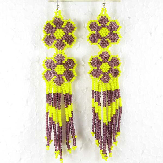 Handmade Beaded Yellow Flower Seed Bead Earrings