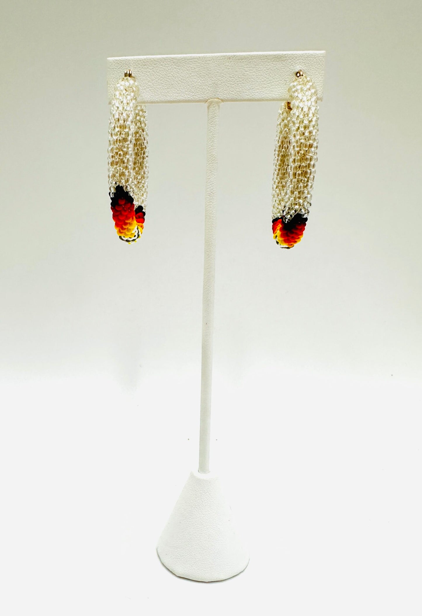 Handmade beaded 2 inch Silver color Native style earrings