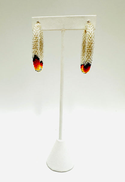 Handmade beaded 2 inch Silver color Native style earrings