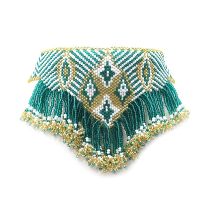 Sea Green Seed Beads Beaded Artisan Choker Necklace