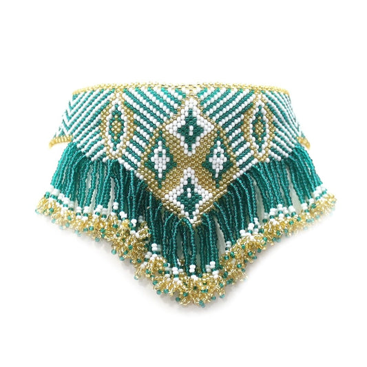 Sea Green Seed Beads Beaded Artisan Choker Necklace