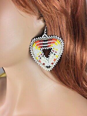 New Handmade Ivory Seed Beaded Heart Fashion Hook Earrings E4/118