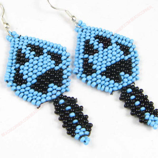 Handmade Beaded Bear Paw Turquoise Blue Seed Bead Earrings