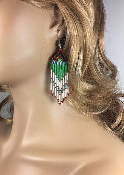 Handmade Beaded Green Seed Bead Earrings