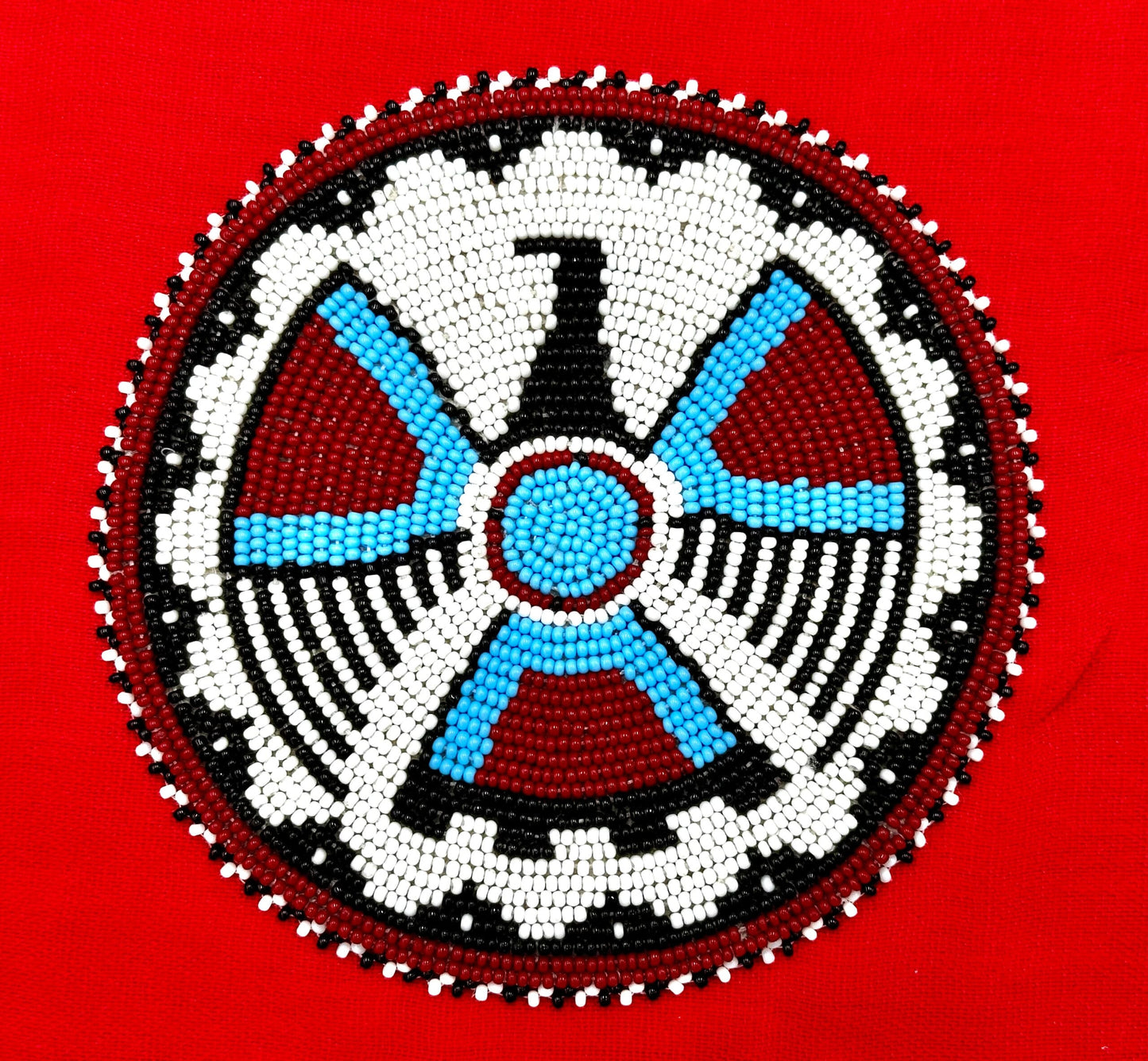 Handmade Beaded 5 Inch Thunderbird White Red Rosette - Native American Style