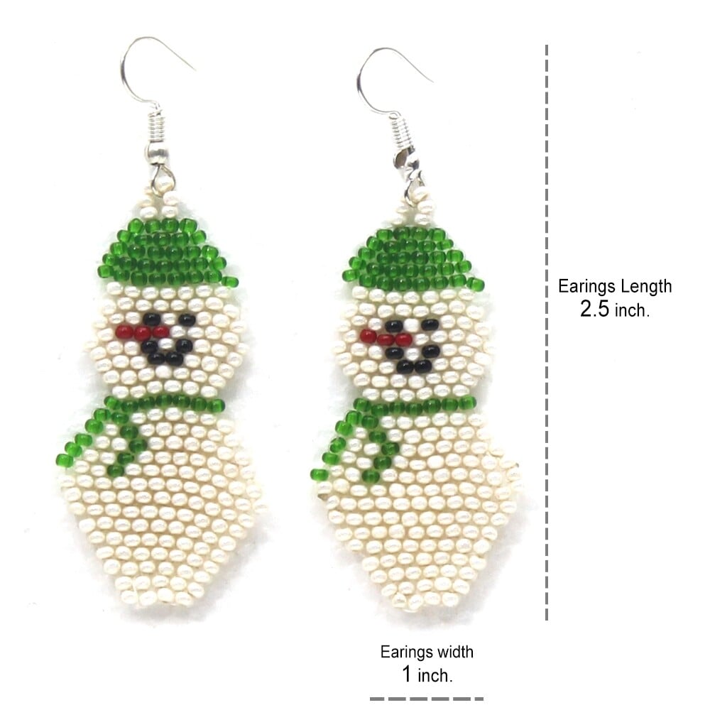 Handmade Holiday Green Snowman Christmas Fashion Hook Earrings
