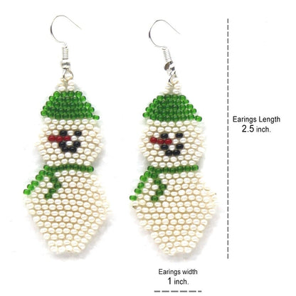 Handmade Holiday Green Snowman Christmas Fashion Hook Earrings