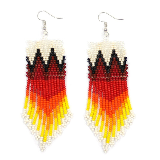 Handmade Beaded Fire Colors Seed Bead Big Earrings