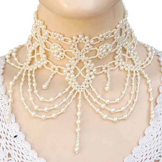 Handmade Beaded Cream Pearl Grand Victorian Choker Necklace