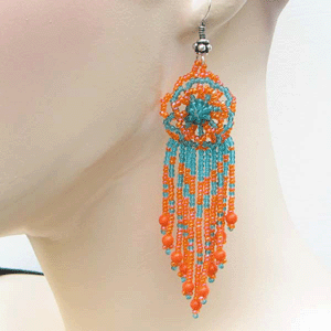 Handmade Orange &amp; Teal Floral Beaded Earrings