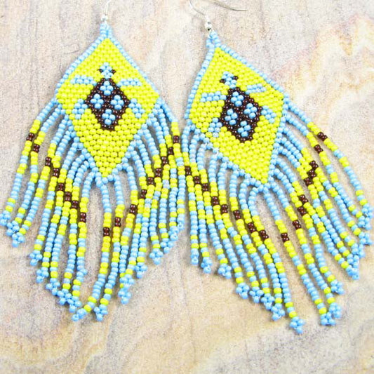 Vibrant Yellow &amp; Blue Turtle Beaded Earrings