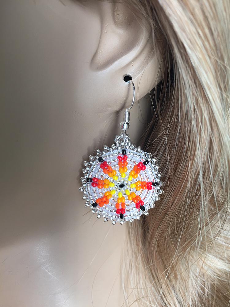 Handmade Beaded Cute Round Silver Earrings