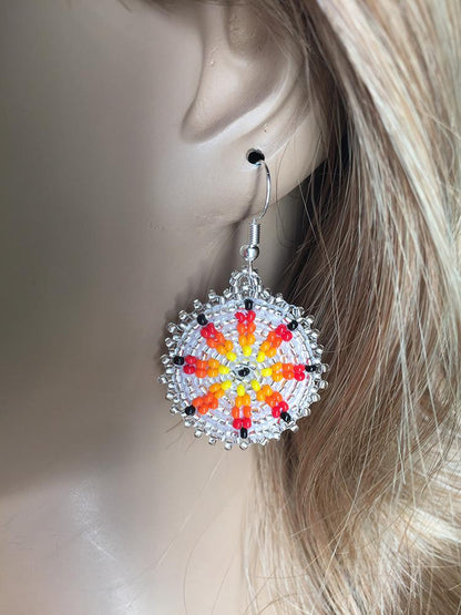 Handmade Beaded Cute Round Silver Earrings