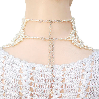 Handmade Beaded Cream Pearl Grand Victorian Choker Necklace