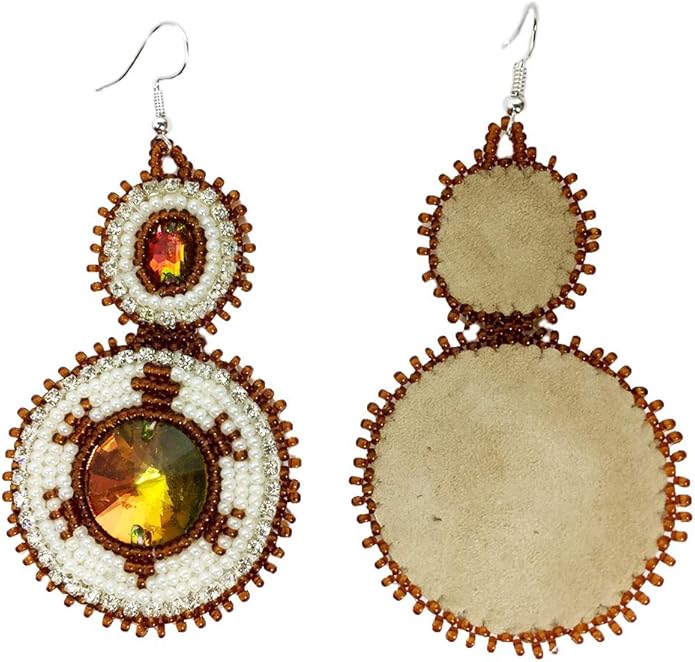 Handmade Beaded Cream Brown Turtle Dangle Fashion Hook Earrings