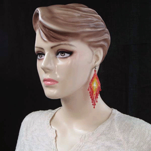 Handmade Beaded Iris Red Seed Bead Big Earrings