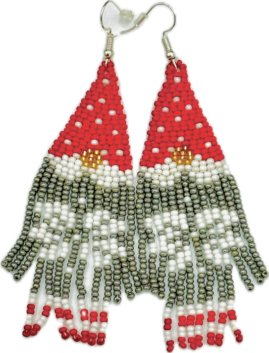 Handmade beaded Grey Red drop/dangle hook earrings