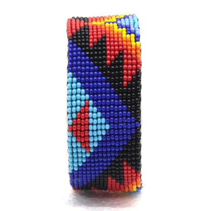 Handmade Beaded Aztec Pattern Multi-Color Leather 1 Inch Wide Bracelet