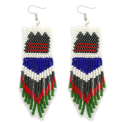 Handmade Beaded Grey Blue Seed Bead Big Earrings