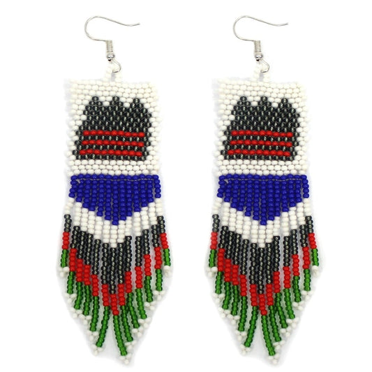 Handmade Beaded Grey Blue Seed Bead Big Earrings