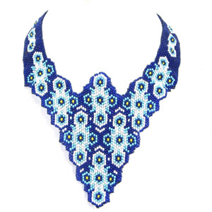 Handmade Beaded Blue Seed Bead Bib Necklace Earrings Set