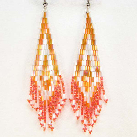 Handmade Beaded Orange Bugle Seed Bead Earrings