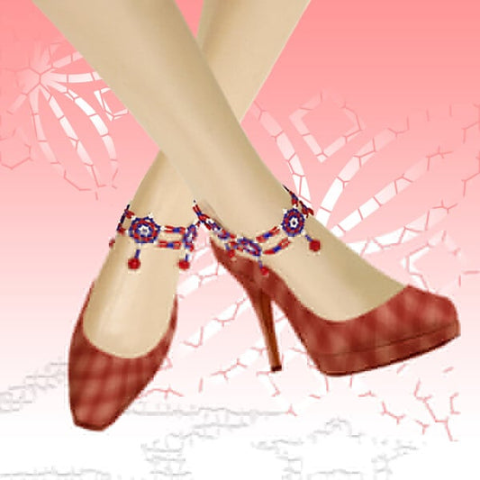 Blue Red White Seed Beads Stretchable Beaded Anklet
